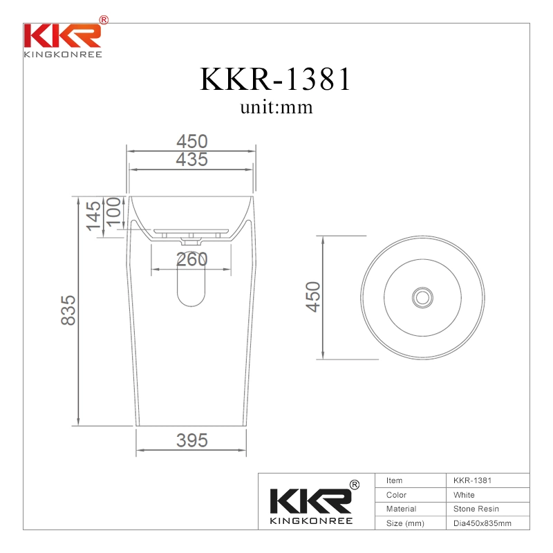 Bathroom Solid Surface Resin Stone Pedestal Freestanding Basin