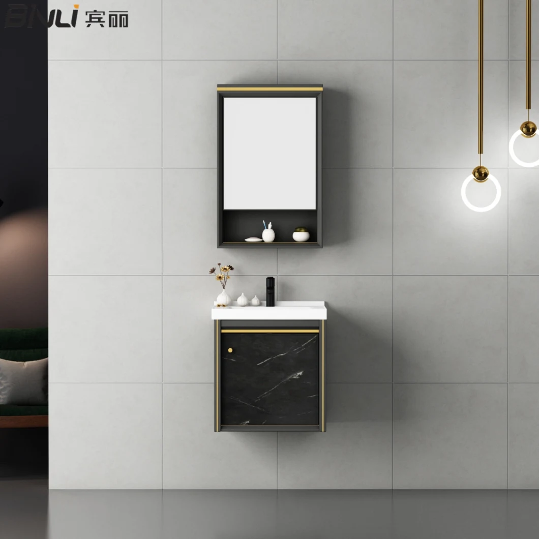 Simple Design Black Bath Room Wall Hung Vanity Furniture Bathroom Medicine Cabinet with Sinks