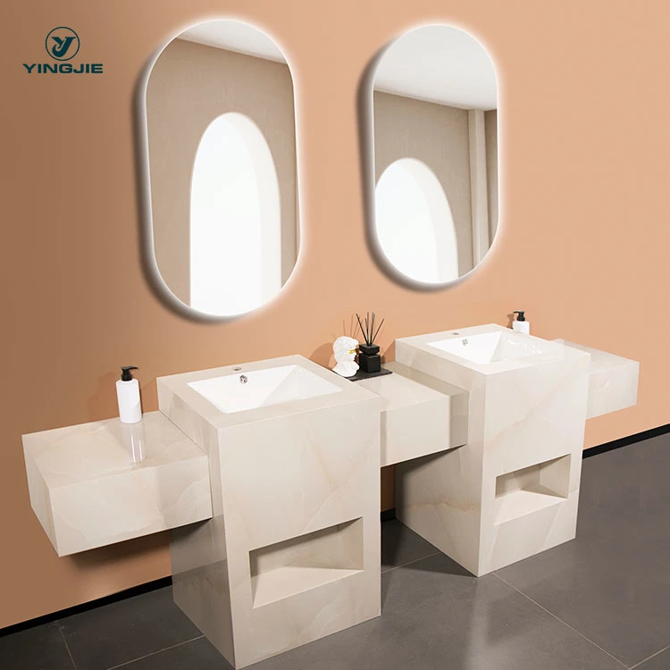 European Design Unique Bathroom Sinks Sintered Stone Rectangular Pedestal Basin