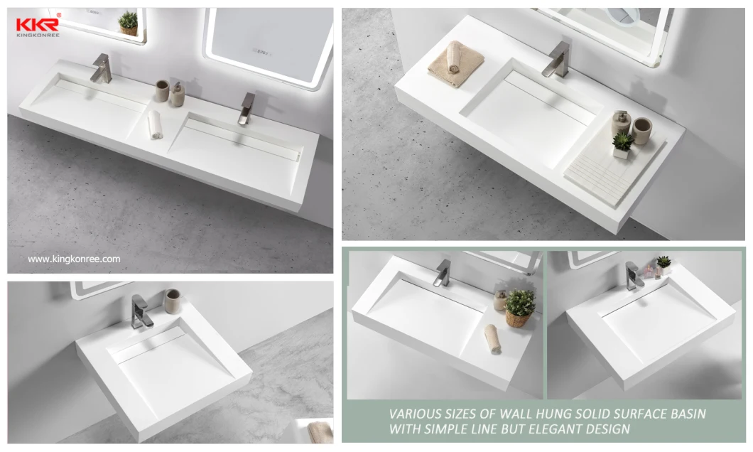 Europe Popular Sanitary Ware Different Sizes Wall Hung Basin White Resin Stone Solid Surface Bathroom Washing Basin