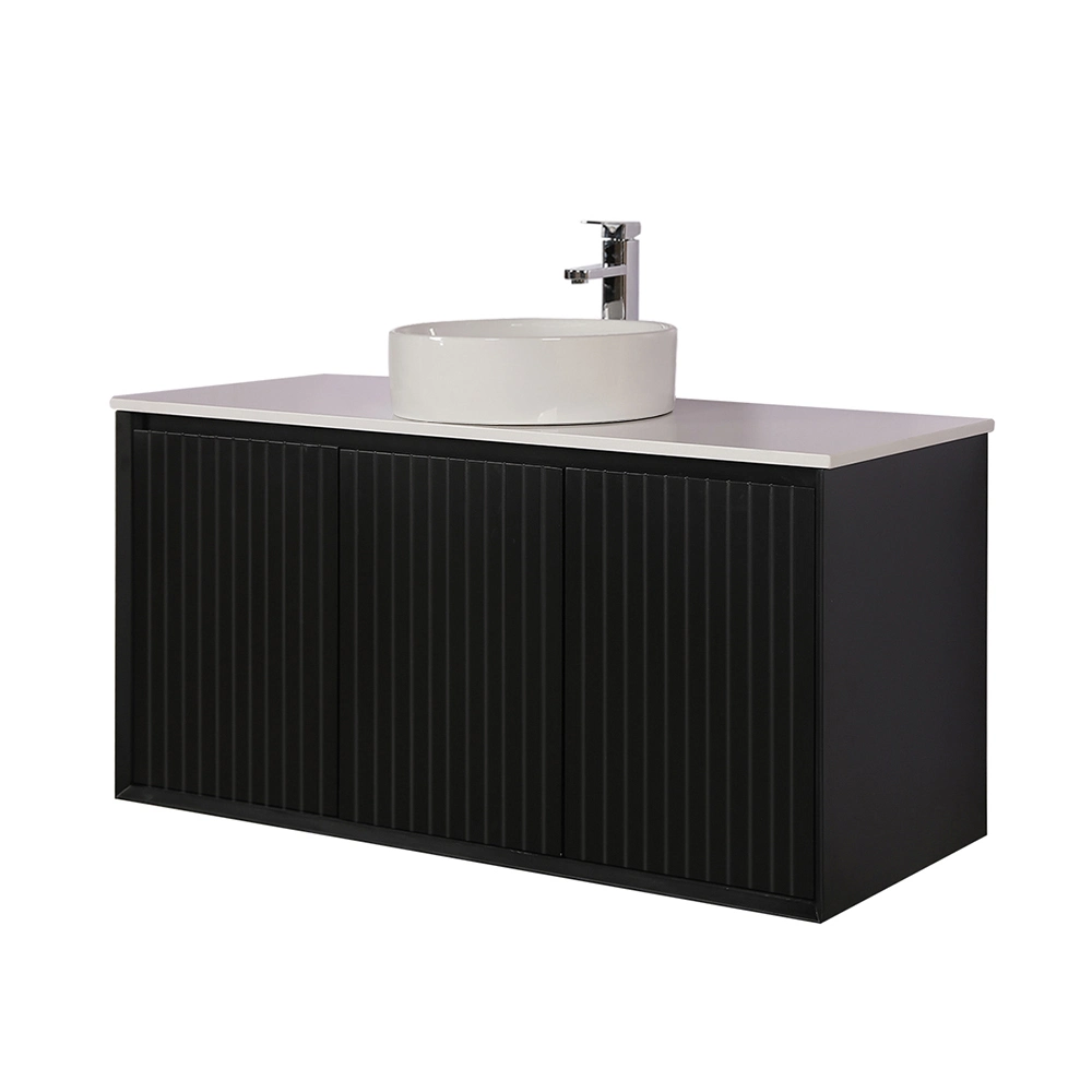 Bathroom Wall Hung Matte Black Vanity Cabinet with Stone Top 1200mm