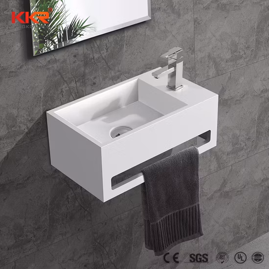 Lavandino da bagno piccolo in resina acrilica con superficie solida, lavabo bianco, da parete, con lavabo in pietra, appendiabiti piccolo