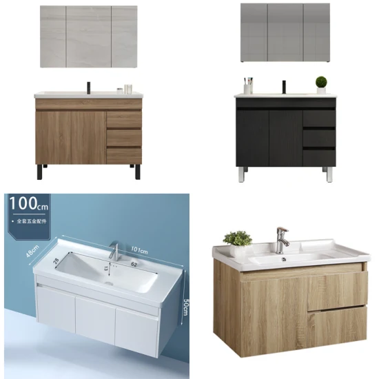 Mobile da bagno moderno in multistrato con finitura bianco lucido e lavabo in ceramica